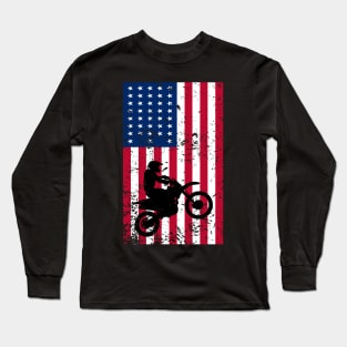 Dirt Bike American Flag 4th of july Long Sleeve T-Shirt
